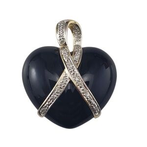 14K Two-Tone Gold Onyx and Diamond Puffy Heart Pendant #22225